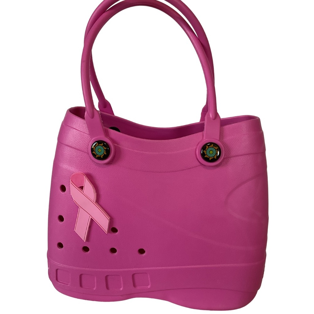 Optari Sol Rubber Pink Tote with Pink Ribbon Charm